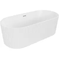 Mexen Paola vrijstaande geribbelde badkuip 150 x 75 , wit mat, overloop chroom - 52721507501-01