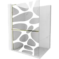 Mexen Kioto+ L douchewand met plank Walk-in 120 x 200 , witte golf, goud - 800-120-123-50-97