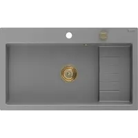 Mexen Omar granieten spoelbak 1-kamer 800 x 480 , grijs, gouden sifon - 6520801005-71-G