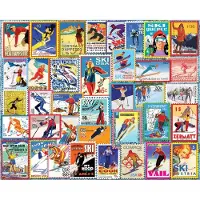 White Mountain 1000 Delen Puzzel Winter Kerstmis Puzzels voor Volwassenen en Kinderen 24"x30" Grote Stukken - Ski Stempels