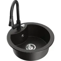 Mexen Diego granieten spoelbak 1-bak met keukenkraan Elia, zwart/goud metallic - 6512-75-670101-70