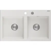 Mexen Hektor granieten gootsteen 2-kamer 800 x 480 , wit, chrom sifon - 6521802000-20