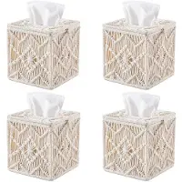 Semoic 4X Tissue Box Cover Boho Decor Vierkante Papieren Tissue Houder met Kraal Gesp Macrame Servet Tissues Organizer Home Decor