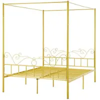 OEM Groot metalen bedframe met vierkant ontwerp, stevige stalen lattenbodem, minimalistisch hoofdeinde, opbergruimte onder het bed, geen boxspring nodig, eenvoudige montage, gouden afwerking