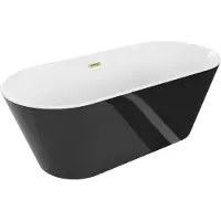 Mexen Flavia vrijstaande badkuip 150 x 75 , wit/zwart, gouden geborstelde overloop - 54031507575-55