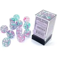 Chessex Nebula 16mm d6 Wisteria/Wit met Luminaire Dobbelstenen Blok (12 dobbelstenen)