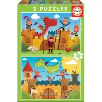 Educa - puzzel - 2 x 48 stuks - Het drakenkasteel