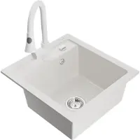 Mexen Vito granieten gootsteen 1-komorige met keukenmengkraan Elia, wit - 6503-20-670101-20