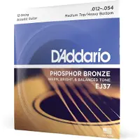 D'Addario EJ37 12-STRING PHOSPHOR BRONZE ACOUSTIC GUITAR STRINGS MEDIUM TOP/HEAVY BOTTOM 12-54