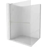 Mexen Kioto+ L douchescherm met plank Walk-in 90 x 200 , strepen, geborsteld nikkel - 800-090-123-97-09