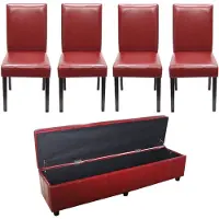 Mendler Set zitbanken met opbergruimte Kriens XXL+4 stoelen Littau, kunstleer/leder MVG-gecertificeerd ~ rood