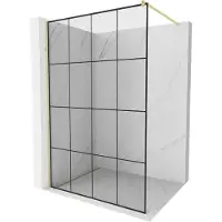 Mexen Kioto douchewand Walk-in 140 x 200 , zwart raster 8 mm, geborsteld goud - 800-140-101-55-77