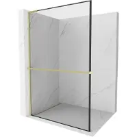 Mexen Kioto+ L douchewand met plank Walk-in 120 x 200 , zwart frame, goud geborsteld - 800-120-123-55-70