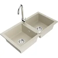 Mexen Mario granieten spoelbak met 2 kamers en Telma keukenmengkraan, beige - 6504-69-670200-00