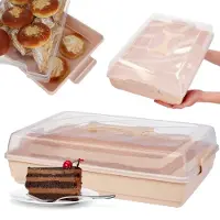 Kadax Taarten- en gebakdoos met deksel, 44 x 30 x 12,5 cm - taarthouder van kunststof, transportbox met handvat, bakvorm, voor blikken cake, muffins, rechthoekig, voedselbox - Roze