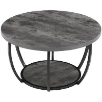 OEM Ronde eettafel, modern design met twee open opbergvakken, houten blad en stevig metalen frame, minimalistisch pronkstuk voor woonkamer of kantoor, eenvoudig te monteren, grijs