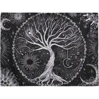Jojomino Boomwandtapijt Maan en Zon Zwarte Wandhanger Psychedelische Mandala Sterrenhippie