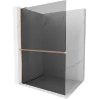 Mexen Kioto+ L Douchewand met plank Walk-in 90 x 200 , grafiet, geborsteld koper - 800-090-123-65-40