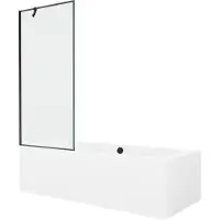Mexen Cube rechthoekig bad 180 x 80 met ombouw en 1-deurs scherm 80 , zwart patroon - 550518080X9508007070