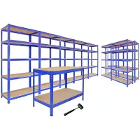 MonsterShop Garage Racking Bundel Boutloze 5-Tier Op zwaar werk berekende Garageplanken &amp; Werkbank
