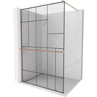 Mexen Kioto+ douchewand met plank Walk-in 90 x 200 , zwart patroon, geborsteld koper - 800-090-121-65-78