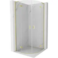 Mexen Mist L halfronde douchecabine scharnierend 90 x 90 , transparant, geborsteld goud - 8A33L-090-090-55-00