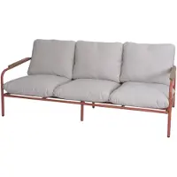 Mendler Aluminium tuinbank -O11, outdoor 3-zitsbank, olefine stof (205 g/m²) 184 cm ~ terracotta bekleding beige