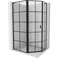 Mexen Mist L asyetrische vijfhoekige douchecabine scharnierend links 100 x 90 , zwart raster, zwart - 8A8L-100-090-70-77-L
