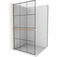 Mexen Kioto+ L douchewand met plank Walk-in 120 x 200 , zwart raster, geborsteld koper - 800-120-123-65-77