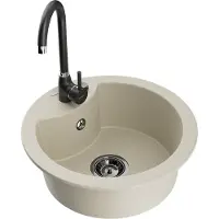 Mexen Diego granieten gootsteen 1-koer met keukenmengkraan Telma, beige - 6512-69-670200-70
