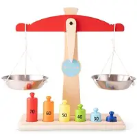 New Classic Toys Houten Speelgoedweegschaal - Inclusief 6 Speelgoed Gewichtjes - Balans Weegschaal - Educatief Rollenspel - Vanaf 3 Jaar
