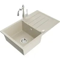 Mexen Bruno granieten spoelbak 1-komorige met afdruiprek en keukenkraan Carla, beige - 6513-69-670700-00