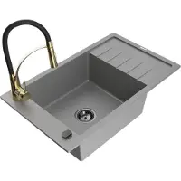 Mexen Elias granieten spoelbak 1-kamer met afdruiprek en keukenmengkraan Aster, grijs - 6511-71-73450-57-B
