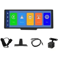 Tlily Draadloos CarPlay-Scherm voor Auto, 10,26 Inch Draagbare Autoradio met Achteruitrijcamera, FM/GPS/AUX/Mirror Link/Android Auto