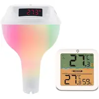 Melitt Digitale Zwembadthermometer, Drijvend, Gemakkelijk Af Te Lezen, Zonnepaneel en LED-Scherm, IP68 Waterdicht met RGB-Licht, voor Zwembad