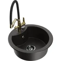 Mexen Diego granieten spoelbak 1-kamerig met keukenmengkraan Duo, zwart/goud metallic - 6512-75-671701-57-B