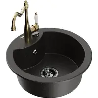 Mexen Diego granieten gootsteen 1-komoers met keukenmengkraan Carla, zwart/goud metallic - 6512-75-670700-50-B