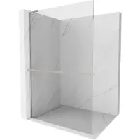 Mexen Kioto+ L douchescherm met plank Walk-in 65 x 200 , transparant, geborsteld nikkel - 800-065-123-97-00