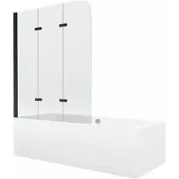Mexen Cube rechthoekig bad 180 x 80 met ombouw en 3-vleugelig scherm 120 , transparant, zwart - 550518080X9012037000