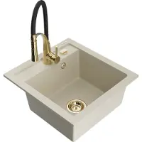 Mexen Vito granieten spoelbak 1-komers met keukenmengkraan Aster, beige - 6503-69-73450-57-G
