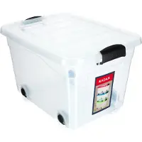 Kadax Kunststof container met wieltjes, 40 liter, transparante opbergdoos van kunststof, organizer met deksel, clipbox voor speelgoed, opbergdoos met kliksluiting