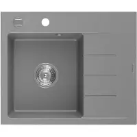 Mexen Ben granieten gootsteen 1-bak met druiprek, links 600 x 500 , grijs, chromen sifon - 6522605000-71