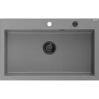 Mexen Elix granieten gootsteen 1-komorige 800 x 500 , grijs, zwarte sifon - 6527801005-71-B