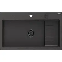 Mexen Omar granieten gootsteen 1-kamer 800 x 480 , zwart gespikkeld, zwarte sifon - 6520801005-76-B