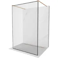 Mexen Kioto vrijstaande douchewand 110 x 200 , zwarte rand 8 mm, geborsteld koper - 800-110-002-65-70