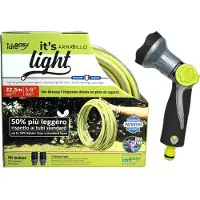 Idroeasy Lichtgewicht tuinslang groen - 22,5 m 5/8" met rubberen multifunctioneel spuitpistool - Tuinslang, knoopvrij, draaivrij, niet-giftig, Made in Italy