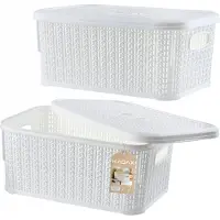 Kadax Opbergmand met deksel, 6 l, opbergkist van kunststof, rechthoekige mand voor opslag, badkamer, keuken, kinderkamer, opbergdoos, opbergdoos (wit, set van 2)