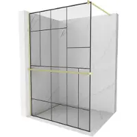 Mexen Kioto+ douchewand met plank Walk-in 130 x 200 , zwart patroon, geborsteld goud - 800-130-121-55-78