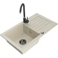 Mexen Pablo granieten spoelbak met 1 compartiment met afdruiprek en keukenmengkraan Telma, beige - 6510-69-670200-70
