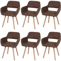 Mendler Set van 6 eetkamerstoelen -A50 II, keukenstoel, retro jaren 50 design ~ textiel, vintage bruin, lichtgekleurde poten